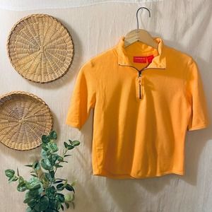 90s Liz & Co. Petite Light Orange Quarter Zip Short Sleeve Polo Shirt / Pullover